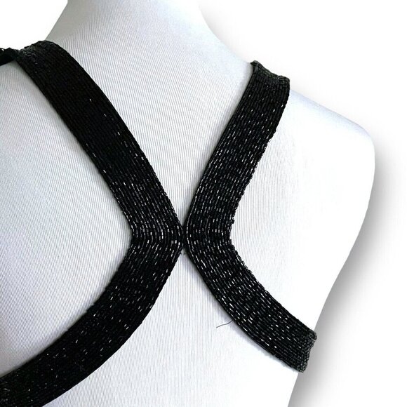 Y2k Vintage Cache Womens Dress Sz 4 Black Silk Beaded Open Back Cocktail LBD - Picture 14 of 15